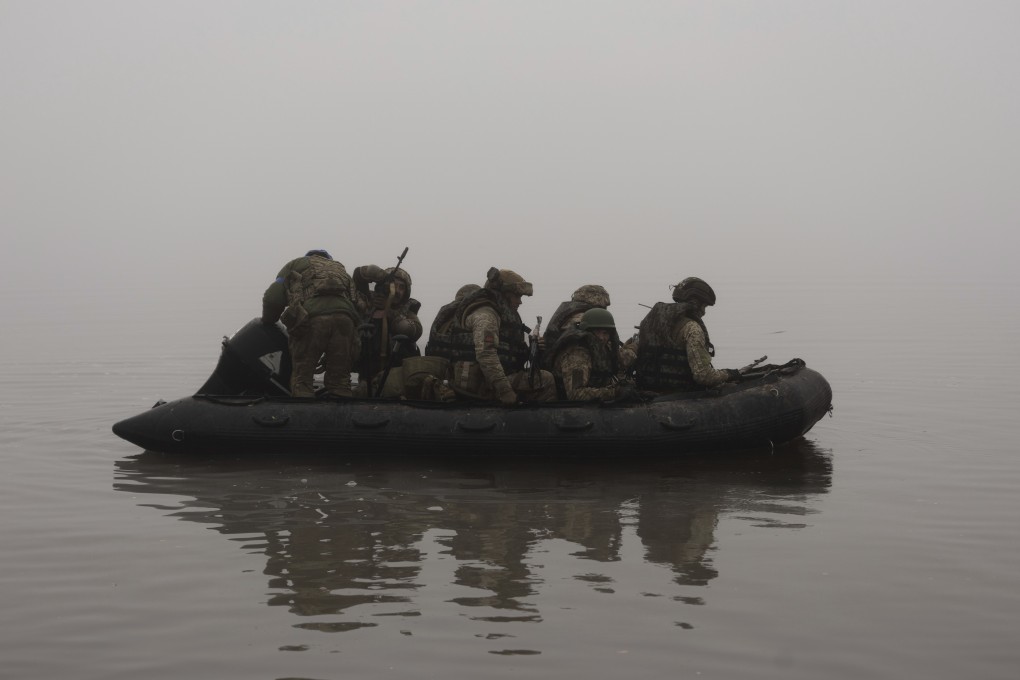 Ukrainian marines sail along the Dnipro river in October. Photo: AP