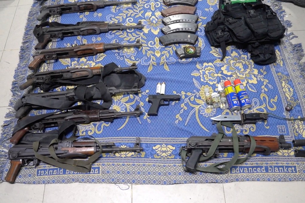 Weapons and equipment which Israel’s army says were found at the al-Shifa hospital complex. Photo: Israel Defence Forces via Reuters