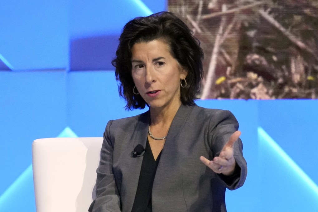 US Commerce Secretary Gina Raimondo speaks during the opening session of the Apec CEO Summit in San Francisco on Wednesday. Photo: AP