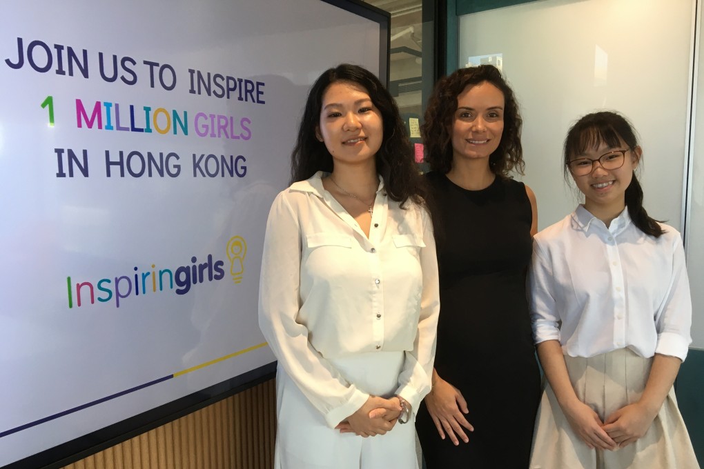 Inspiring Girls Hong Kong’s programme coordinator Hazel Zou (left), chair and director Ines Gafsi and student ambassador Chloe Wong. Photo: Cindy Su. Photo: Cindy Su