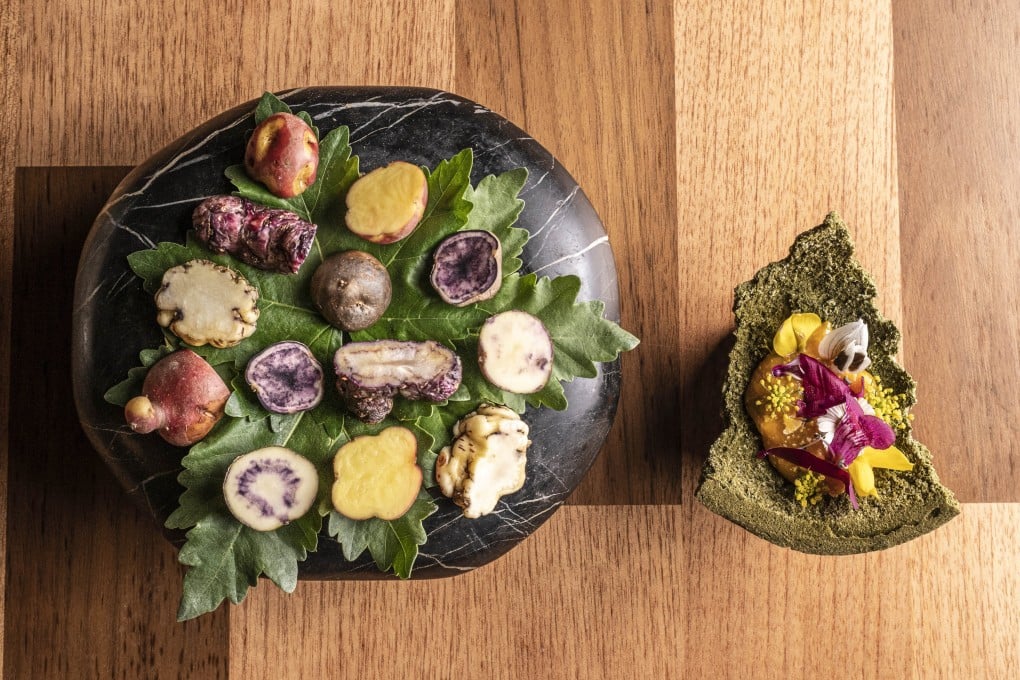 Mil’s menu makes use of Peru’s myriad varieties of potatoes (left), and native ingredients including pungent herbs (right). The restaurant was opened by the same people behind Central, winner of the 2023 World’s 50 Best Restaurants title. Photo: Ken Motohasi