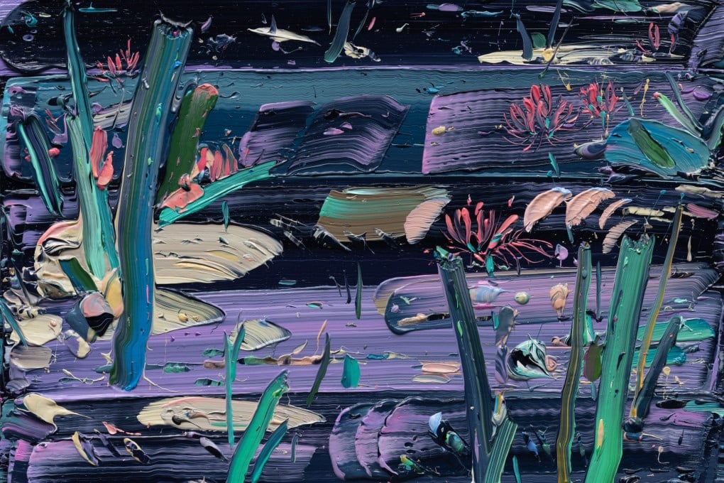 “There, Breaking Through The Ground” (2023) by Yi Yi Jeong Eun. The South Korean artist, currently showing in Hong Kong, employs the technique of impasto throughout her oil paintings to represent nature’s different forms. Photo: Courtesy of Yi Yi Jeong Eun and Ora-Ora.