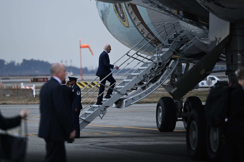 US President Joe Biden boards Air Force One at San Francisco International Airport on Friday after attending the Asia-Pacific Economic Cooperation summit. Photo: AFP