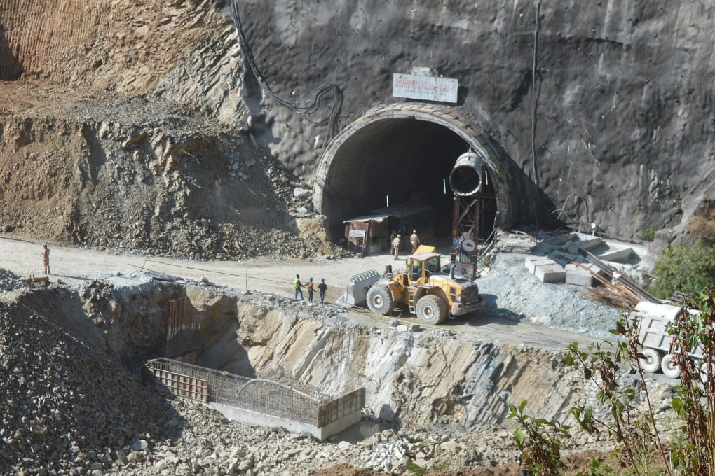 A general view of the tunnel as rescue workers continue to operate at the site of an under-construction tunnel following a collapse, on the Brahmakhal Yamunotri National Highway in Uttarkashi. Photo: EPA-EFE