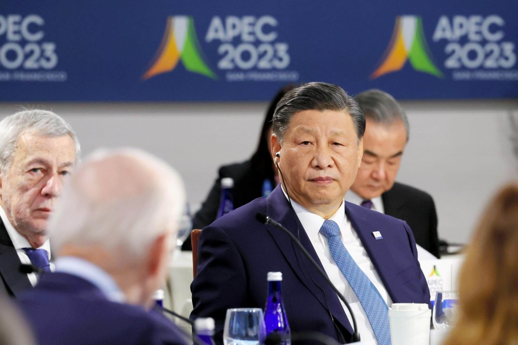 Chinese President Xi Jinping listens to US President Joe Biden during the closing session of the Apec summit in San Francisco on November 17. Photo: Kyodo