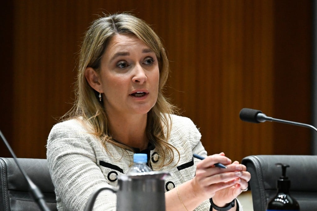 Former Optus CEO Kelly Bayer Rosmarin speaks on Friday during an inquiry into the massive national outage that hit the company’s network. Photo: EPA-EFE