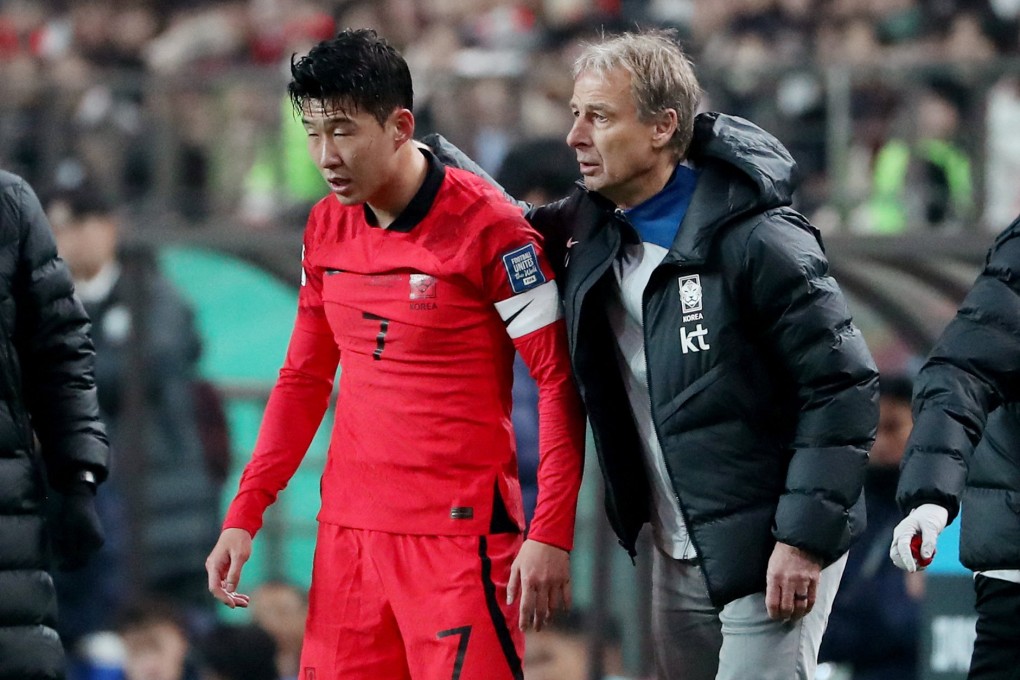 South Korea coach Jurgen Klinsmann (right) with Son Heung-Min. South Korea are favourites heading into Tuesday’s game with China. Photo: Reuters
