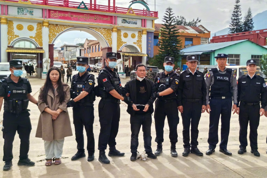 Telecom fraud suspects arrested in Myanmar are handed over to Chinese police on Nov 16. Photo: Ministry of Public Security/Handout