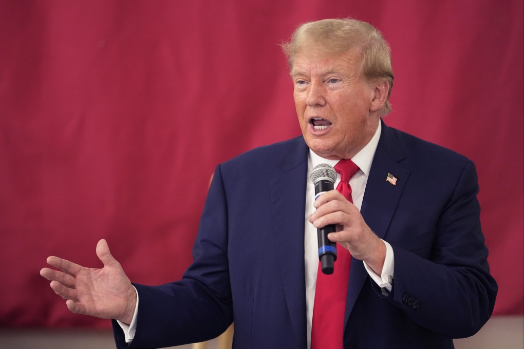 Republican presidential candidate and former US president Donald Trump speaks at South Texas International Airport in Edinburg, Texas on Sunday. Photo: AP