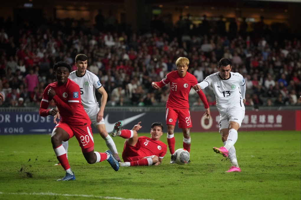 Velmyrat Ballakov takes a shot for Turkmenistan against Hong Kong. Photos: Elson Li