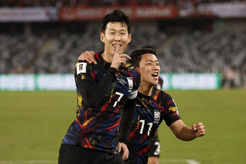 Son Heung-Min celebrates scoring South Korea’s opening goal in Shenzhen. Photo: Reuters