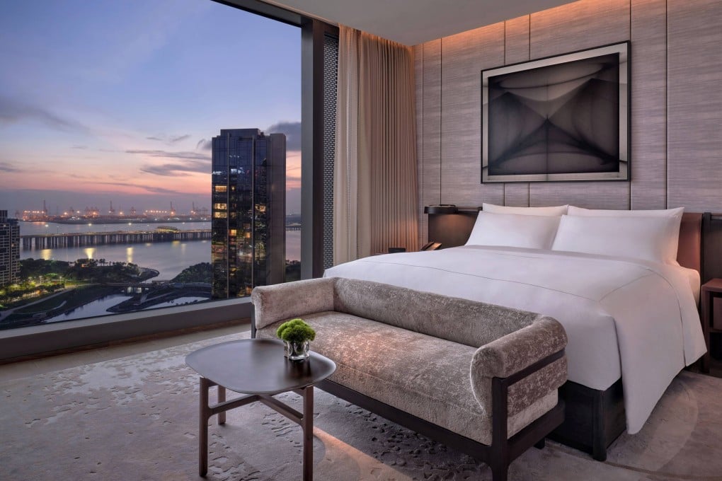 A bay view deluxe suite at the Conrad Shenzhen, in Qianhai, in the Nanshan district of the Chinese city. The five-star hotel opened a few months ago and rooms cost US$370 a night and up. Photo: courtesy of Conrad Shenzhen