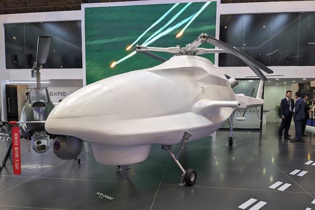 CATIC showcases its AR-2000 shipborne uncrewed aerial system at the 2023 Dubai Air Show. Photo: X@intel1osint100