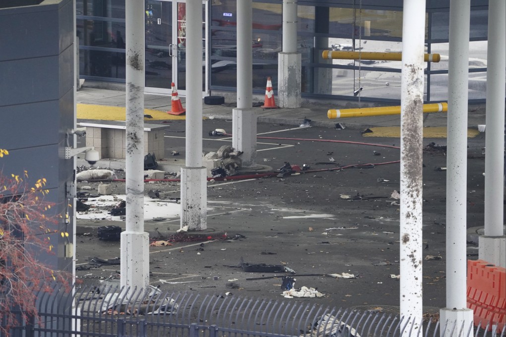 Debris is scattered about inside the customs plaza at the Rainbow Bridge border crossing in Niagara Falls on Wednesday. Photo:The Buffalo News via AP
