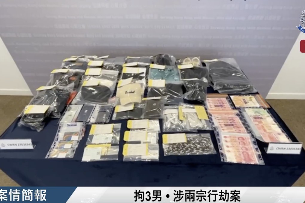 Evidence gathered during the police’s investigation into the two robberies. Photo: Facebook/Hong Kong Police