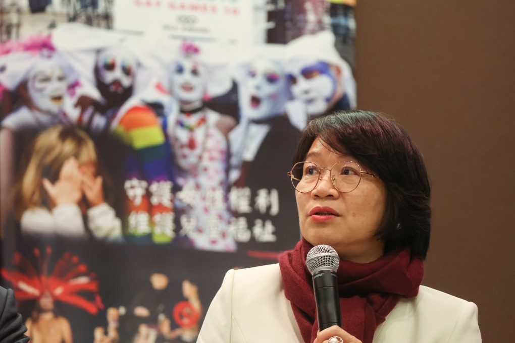 Lawmaker Priscilla Leung attends a November 1 press conference at Legco in Admiralty to call for a ban on the Gay Games. At a recent Basic Law forum, she made the leap from the city hosting the Games to a discussion on marriage equality. Photo: Edmond So