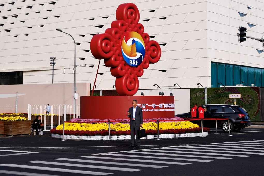 The logo of the third belt and road forum near the media centre in Beijing in October. Leaders and representatives from more than 130 countries attended the two-day event. Photo: Reuters