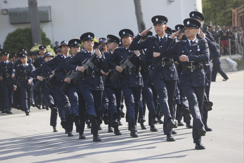 Officers at a passing-out parade on Saturday. The acceptance rate of about 20 per cent for the force’s mainland university recruitment drive is higher than that of local efforts to attract personnel. Photo: Jonathan Wong