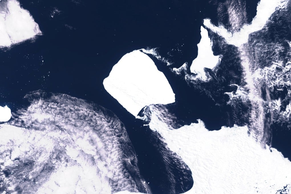 A satellite image shows the world’s largest iceberg, named A23a, in Antarctica on November 15. Image: European Union/Copernicus Sentinel-3 via Reuters