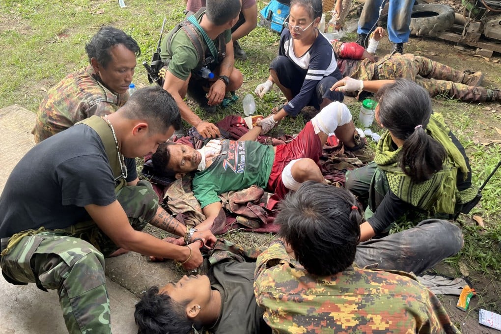 Wounded Myanmar military soldiers receive medical treatment from the Karenni Nationalities Defence Force medical team near Loikaw city, Karenni state, Myanmar on 14 November. According to a United Nations report, almost 335,000 people in multiple states and regions have been newly displaced because of the escalation of fighting between Myanmar Armed Forces and various armed groups since 26 October. Photo: EPA