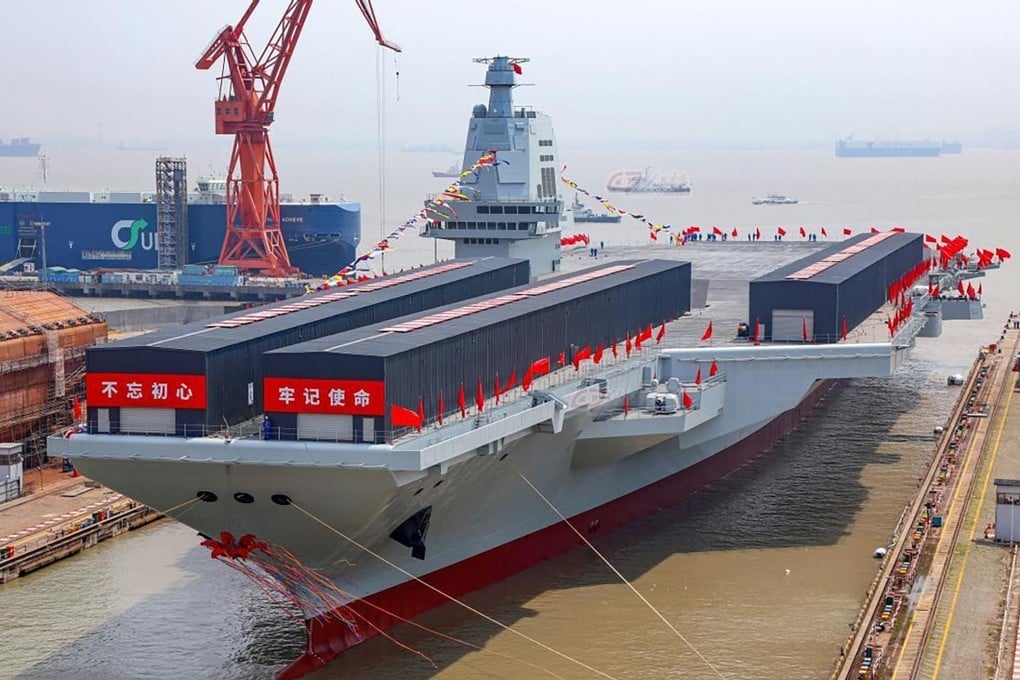 The Fujian is China’s first aircraft carrier to be equipped with electromagnetic catapults to launch planes from its deck. Photo: Weibo
