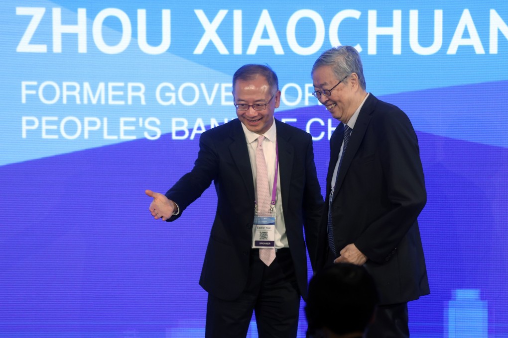 (L to R) HKMA Chief Executive Eddie Yue and People’s Bank of China Former Governor Zhou Xiaochuan, at the HKMA-BIS High Level Conference dinner at JW Marriott in Admiralty, Hong Kong. Photo: Jonathan Wong