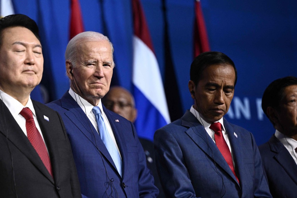 US President Joe Biden stands alongside South Korea’s Yoon Suk-yeol, Indonesia’s Joko Widodo and the Philippines’ Ferdinand Marcos Jnr during a meeting with members of the Indo-Pacific Economic Framework in San Francisco this month. Photo: AFP