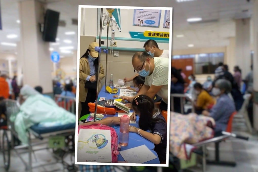 As China faces a seasonal outbreak of respiratory diseases, a move by hospitals to set up special “homework” zones for sick children has sparked a lively discussion on mainland social media. Photo: SCMP composite/Shutterstock/Douyin