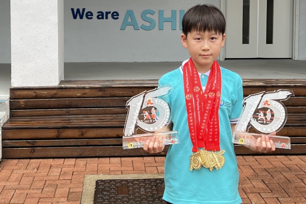 Dragon He with his slew of gold medals at this year’s 15th Hong Kong International Wushu Competition. Photo: Handout