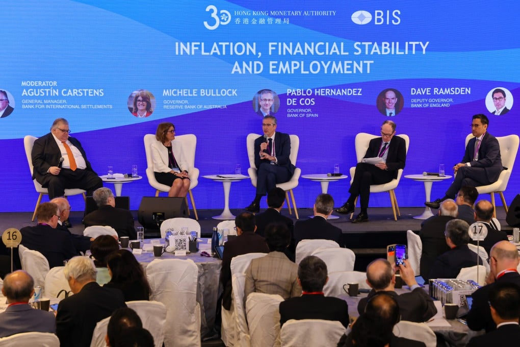 A panel of central bankers discuss the challenges of high inflation at the HKMA-BIS High-Level Conference. Photo: Dickson Lee