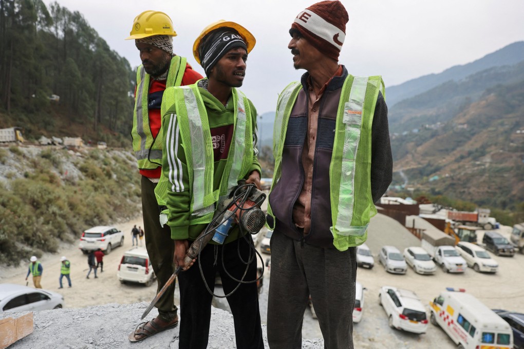 “Rat miners” get ready to begin manual drilling in an operation to save workers trapped in a collapsed tunnel in Uttarkashi, India on Monday. Photo: Reuters