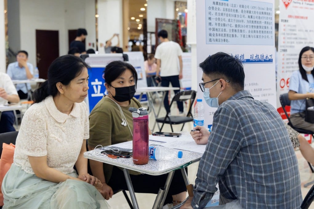 China’s jobless rate for 16 to 24 age, meanwhile, had climbed to an all-time high of 21.3 per cent in June before the National Bureau of Statistics (NBS) stopped releasing the data in August. Photo: Reuters