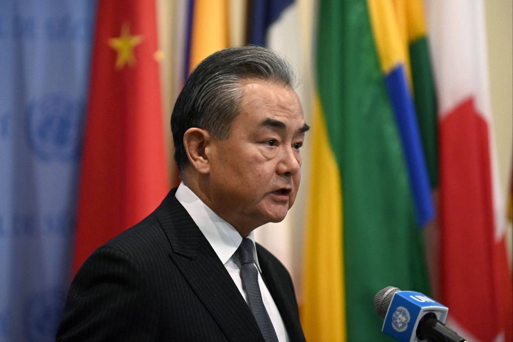 Chinese Foreign Minister Wang Yi speaks on Wednesday after a UN Security Council meeting on the situation in the Middle East. Photo: AFP