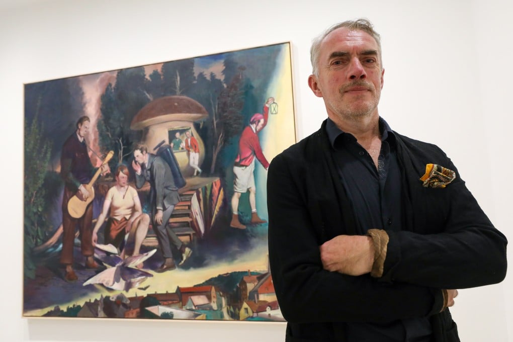 German artist Neo Rauch with his “Die Nachtfalterin” (2023) at David Zwirner gallery in Central, Hong Kong, where he is holding his latest solo exhibition. Photo: Sun Yeung