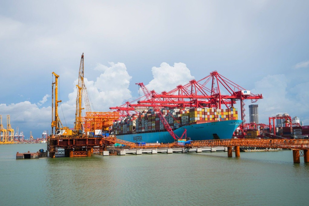 The Colombo West International Terminal project, backed by more than US$500 million in funding from a US government agency, is seen under construction on November 8. Photo: Bloomberg