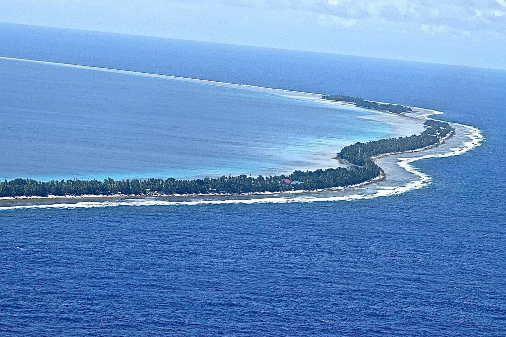 An aerial view of the Funafuti Atoll. Tuvalu is on the front lines of the battle against climate change and has urged nations to help stop its islands from being submerged by rising sea levels. Photo: Kalinga Seneviratne