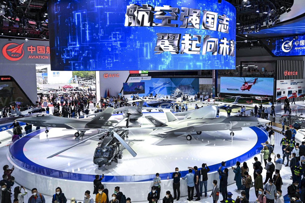 An AVIC booth at an international aviation and aerospace exhibition in China’s Zhuhai last year. The No 2 Chinese weapons company and leading military aircraft maker saw revenue rise for the second consecutive year in 2022. Photo: AP