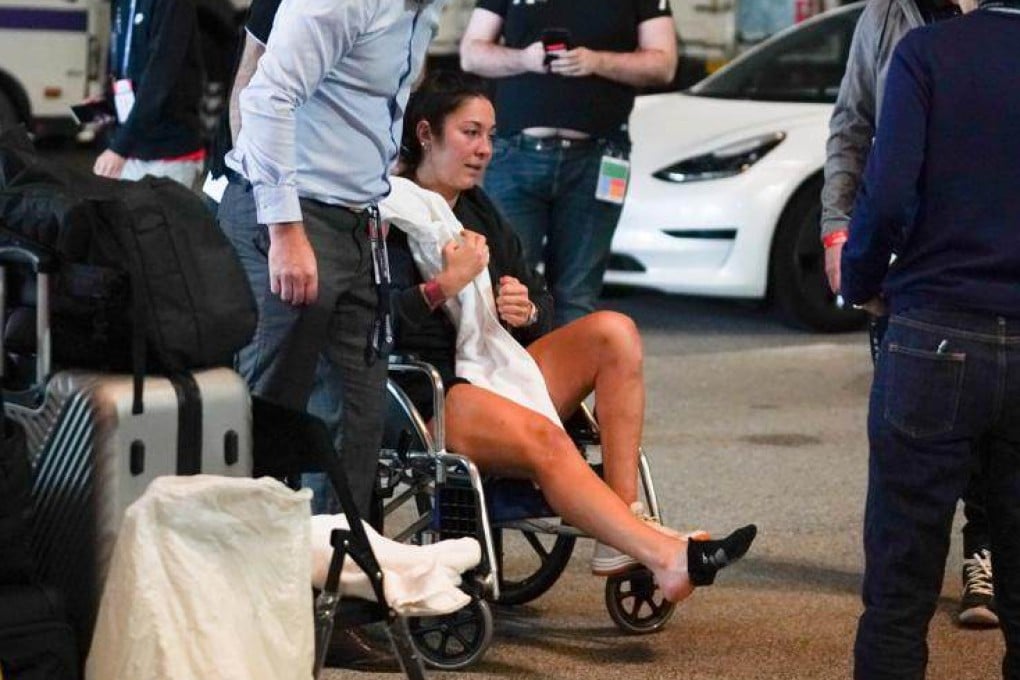 Amanda Sobhy is distraught after having to retire injured at the Hong Kong Open on Sunday. Photo: Mike Chan