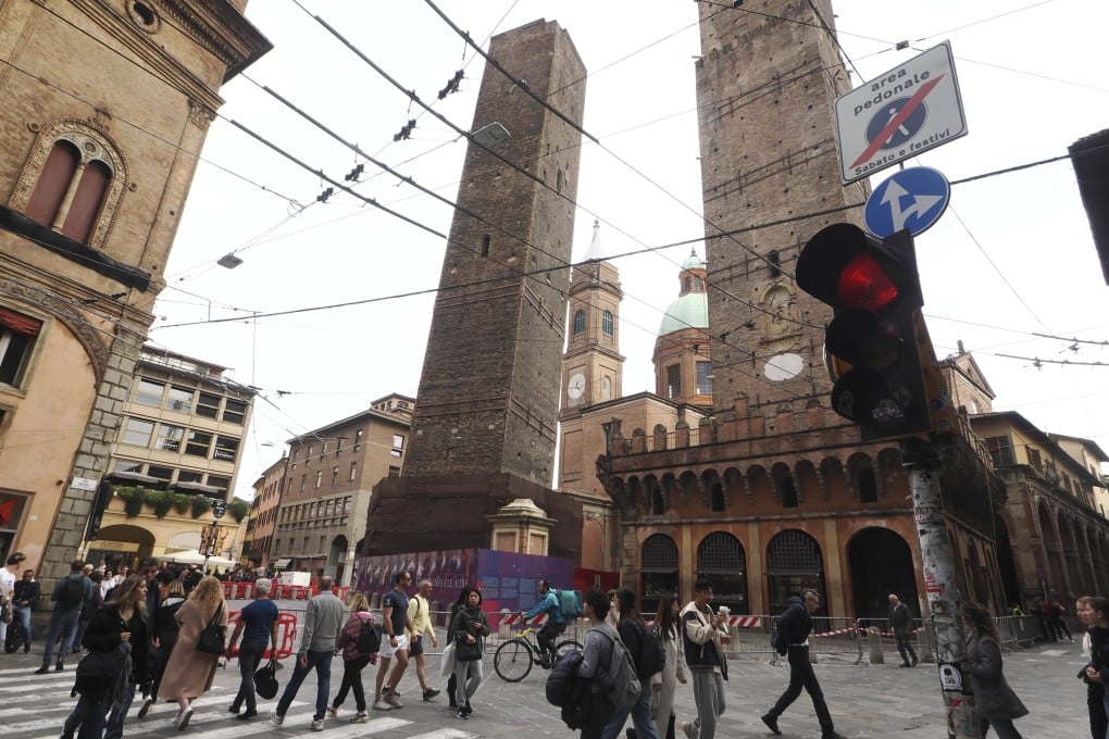 The Garisenda medieval tower is pictured in Bologna, Italy in October. Photo: Lapresse Via AP