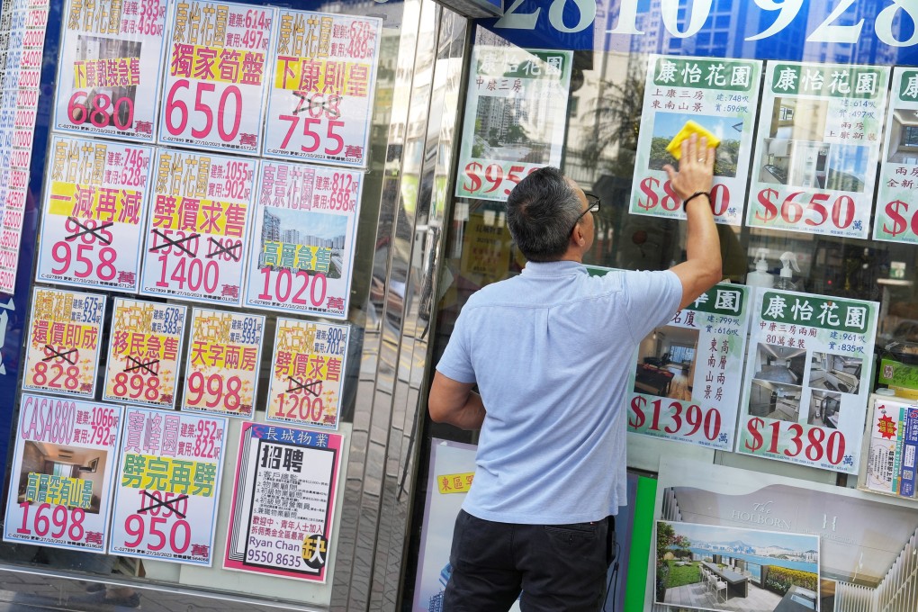 Agencies advertising lower property prices are seen in Quarry Bay, Hong Kong, on November 2. Photo: Elson LI