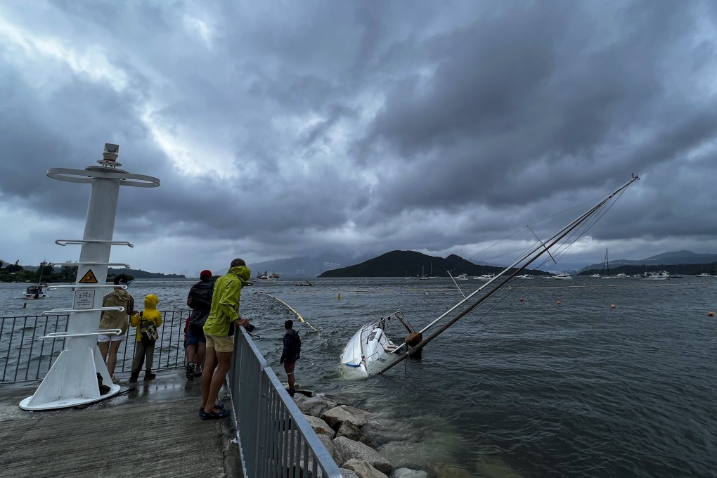 A yacht washed ashore during Super Typhoon Saola in September. Photo: Denise Tsang