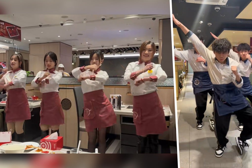 A famous hotpot restaurant chain in China is facing public criticism after one of its waiters performed a provocative dance routine with a woman customer. Photo: SCMP composite/Douyin