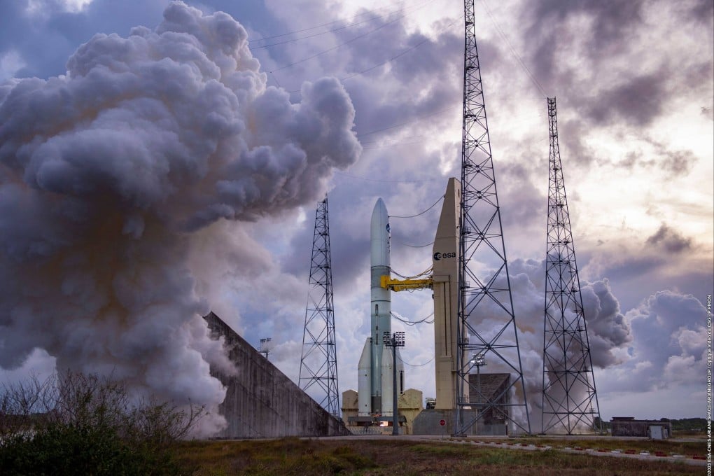 Smoke rises during an Ariane 6 rocket test run at the Guyanese Space Centre in Kourou, French Guiana, on November 23. Europe’s Ariane 6 rocket underwent a dress rehearsal in preparation for its first flight in 2024 after delays forced the European Space Agency to turn to SpaceX to take some of its Galileo satellites into orbit. Photo: AFP