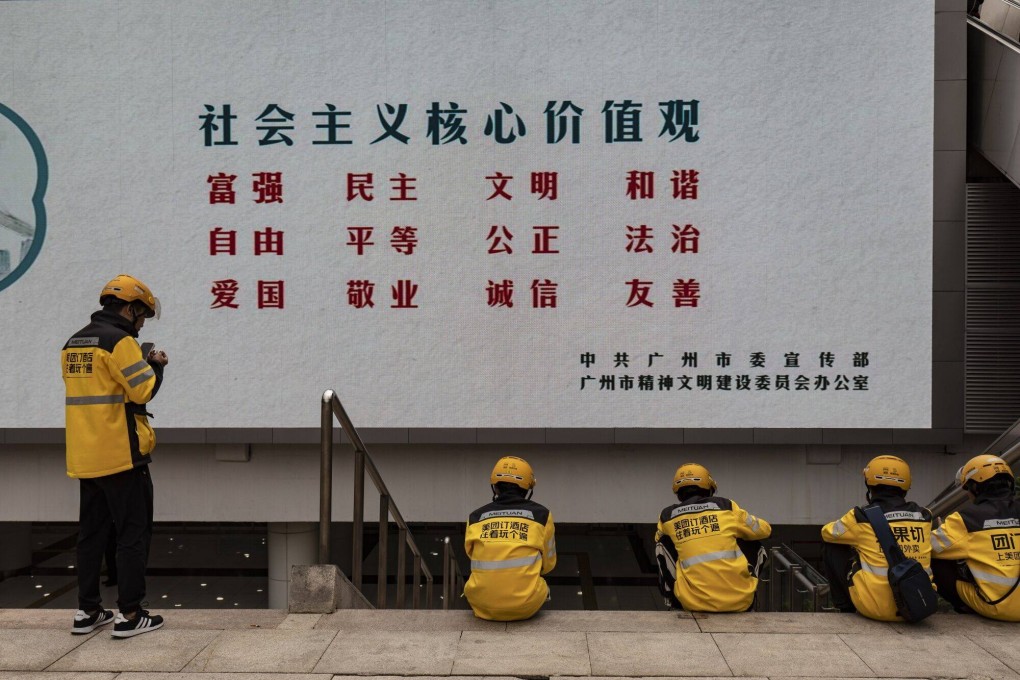 Meituan’s food delivery drivers seen in Guangzhou, southern China. Photo: Bloomberg