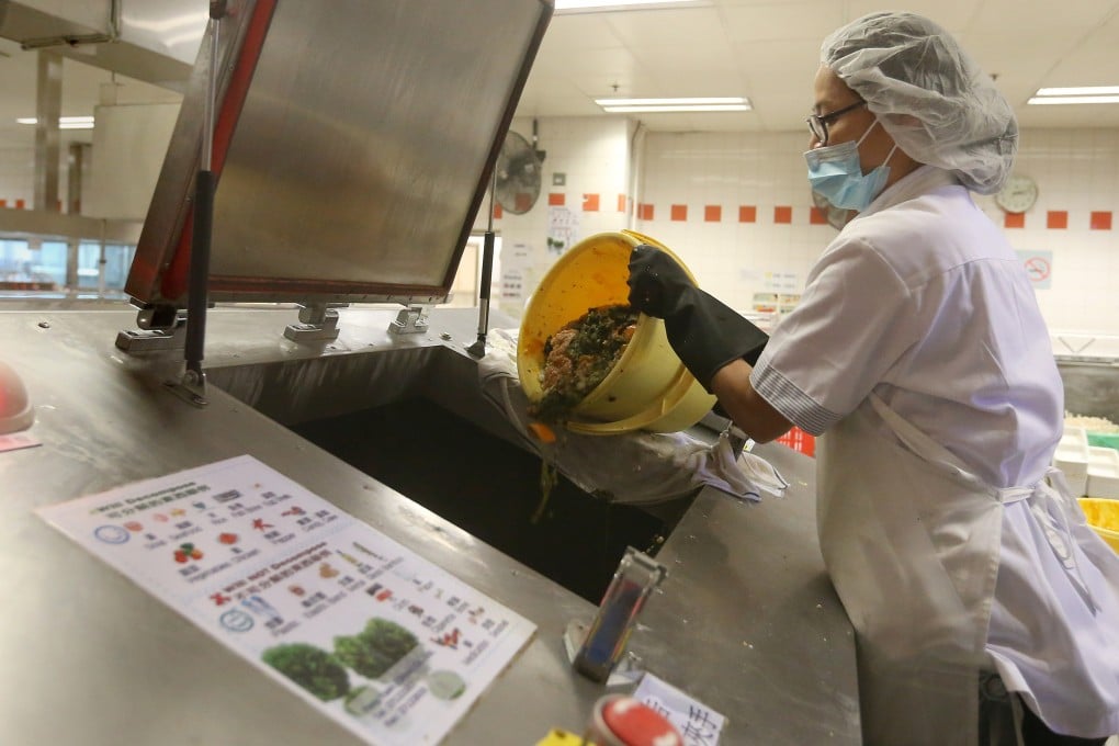 A worker dumps food waste into a machine at Kowloon Hospital. Increasing the recycling of food waste and improving its disposal are seen as essential steps in dealing with problems of rodent infestation around Hong Kong. Photo: K.Y. Cheng