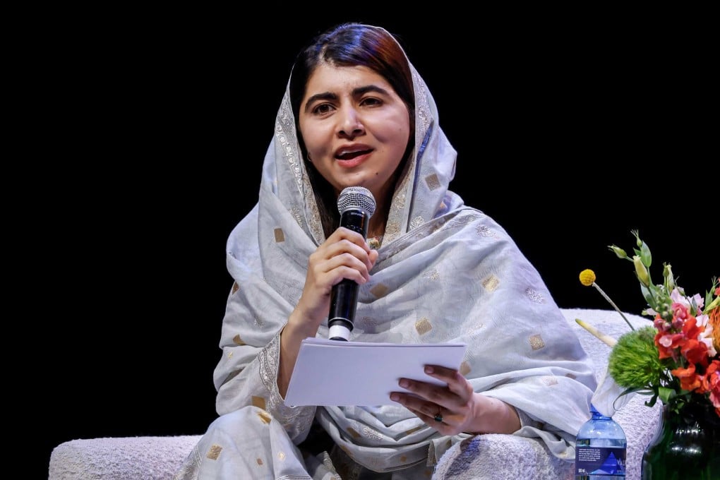 Nobel Peace Prize laureate Malala Yousafzai takes part in a panel discussion after delivering the 21st Nelson Mandela Annual Lecture in Johannesburg on Tuesday. Photo: AFP