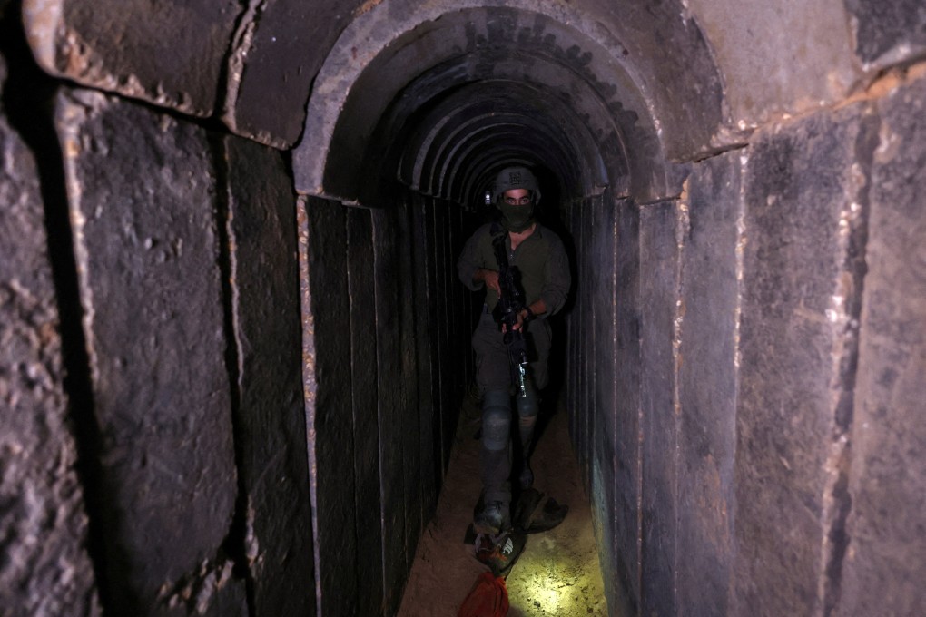 An Israeli soldier in a tunnel found under al-Shifa Hospital in Gaza City last month. Photo: Reuters