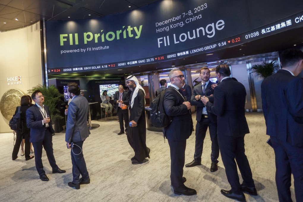 Attendees converse at FII Priority at Hong Kong Exchanges and Clearing in Central on December 7, 2023. Photo: Jonathan Wong