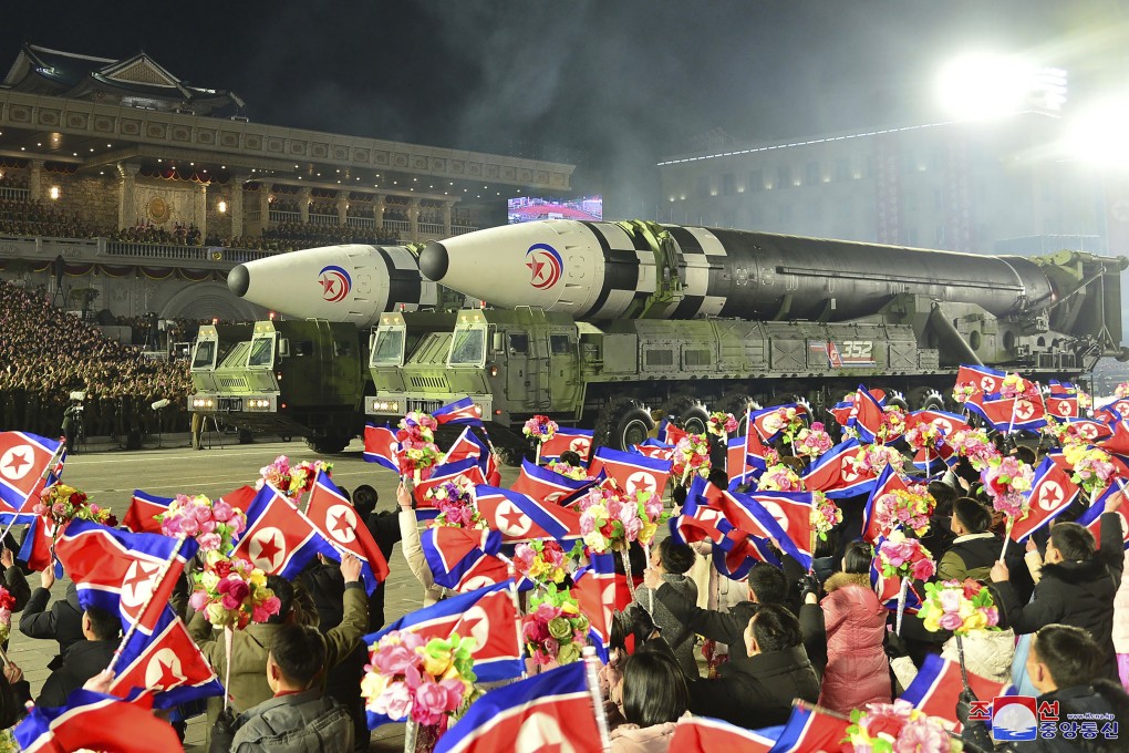 North Korea had said these were Hwasong-17 intercontinental ballistic missiles showcased during a military parade in Pyongyang on February 8. Photo: AP