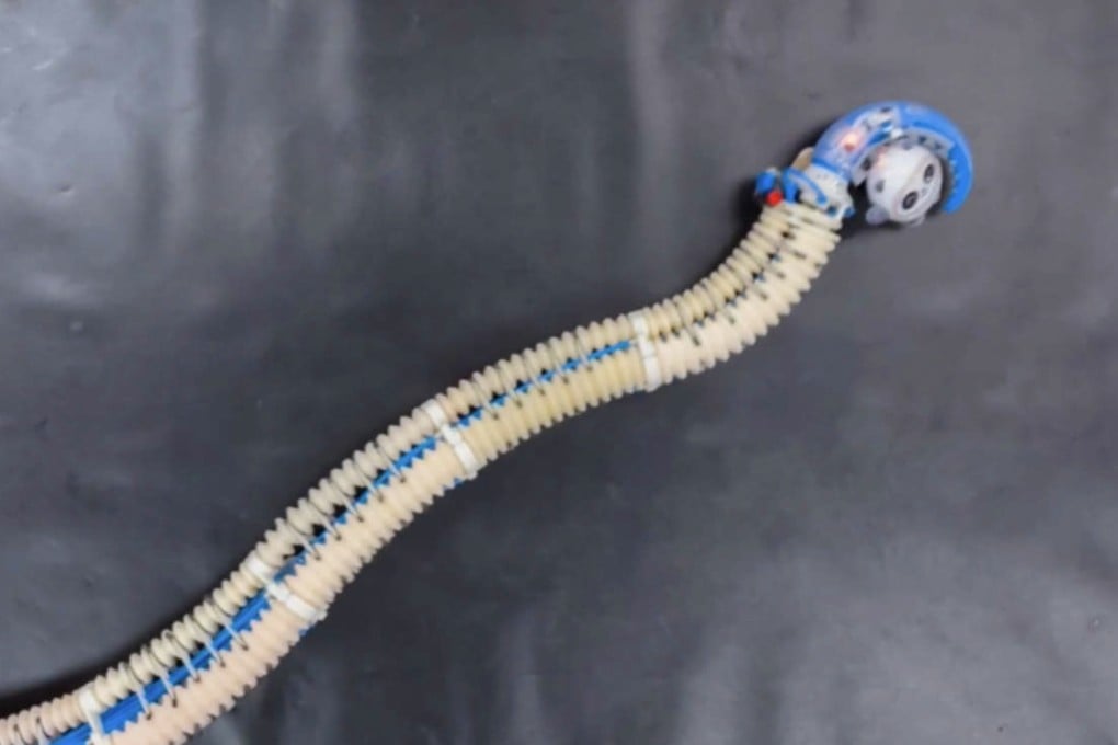 The electronics-integrated soft robotic octopus arm (E-SOAM) replicates the “bend propagation” motion of the marine animal’s tentacles. Photo: Handout